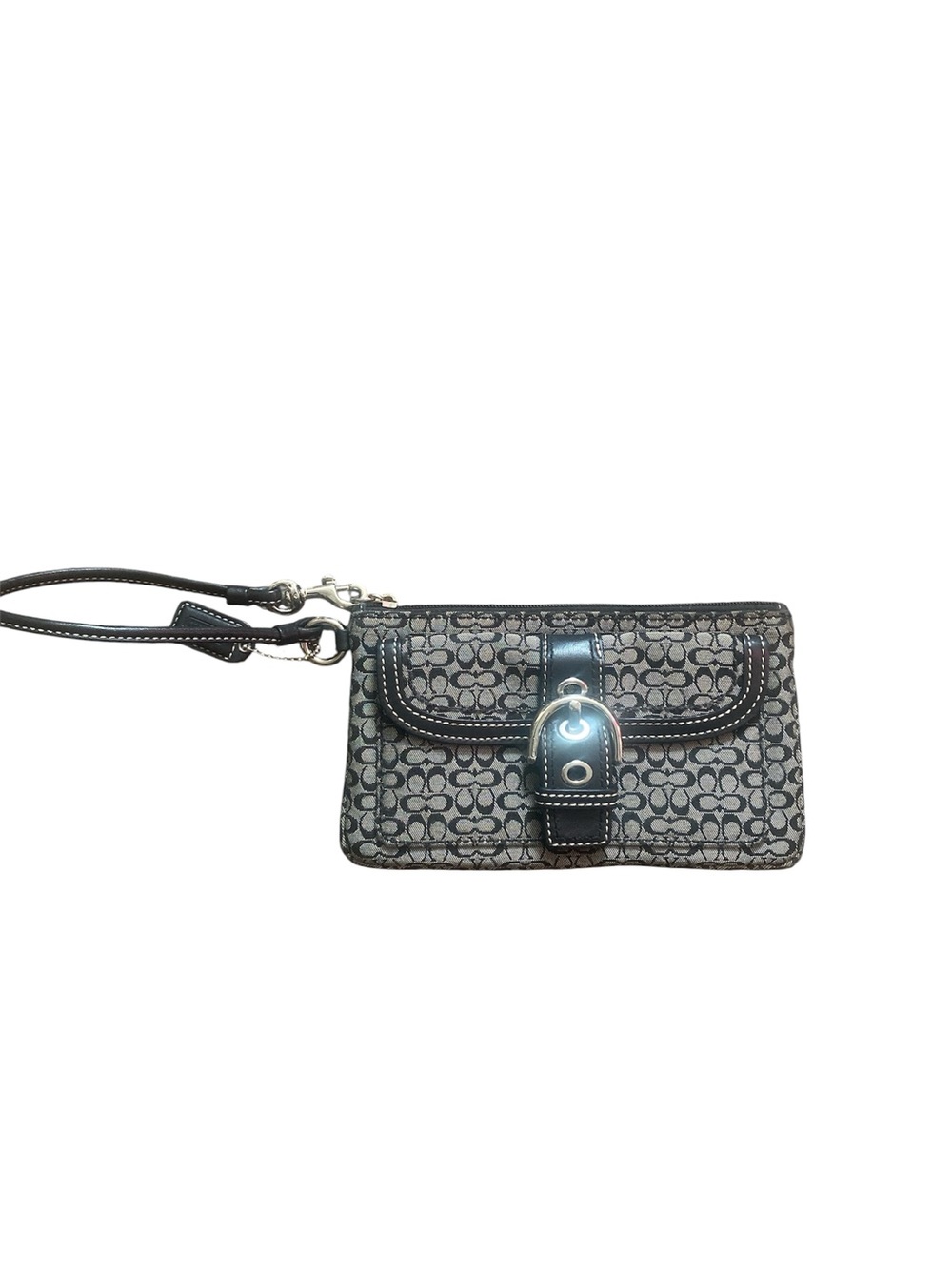 Coach Black Signature Canvas Wristlet Phone Case with Strap